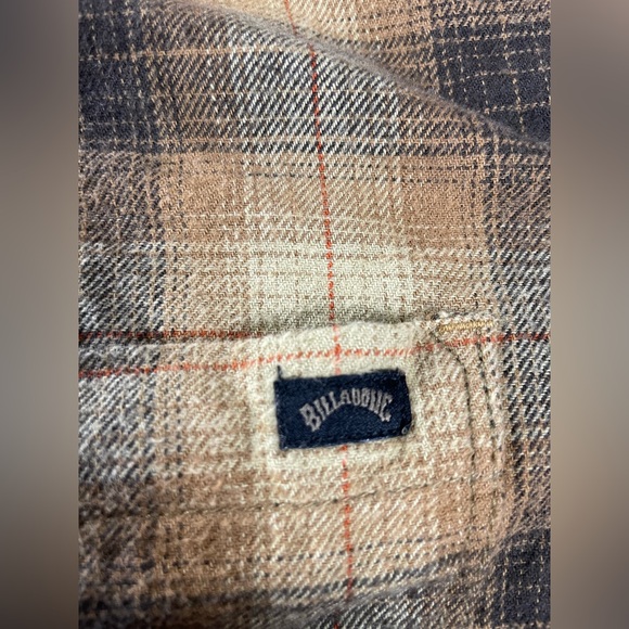 Billabong Flannel Shirt Mens L Brown Earth Tones Plaid Button Long Sleeve Beach - Picture 4 of 13